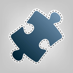 在蓝色解难题拼图块标志.矢量.轮廓切割出在灰色背景的蓝色图标照片