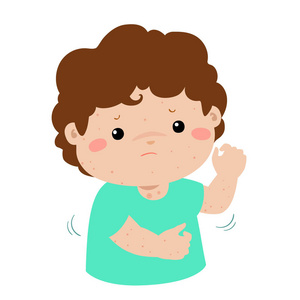 男孩在他的身体矢量挠发痒的皮疹照片