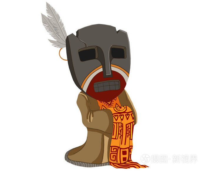 玛雅印第安面具在他的头上