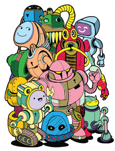 手画矢量图的涂鸦机器人元素照片