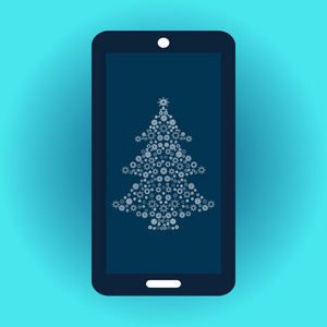智能手机和圣诞节树图片