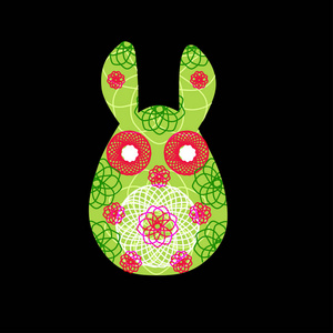 不寻常的兔子复活节设计和卡。兔子剪影以一个明亮的抽象样式。在黑色背景上隔离的矢量插图