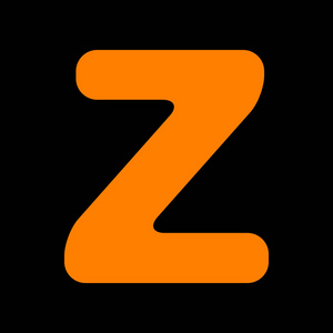 字母 z 标志设计模板元素.在黑色背景上的橙色图标.老的荧光粉班长.
