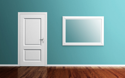 室内门和图片框架的 3d 渲染照片