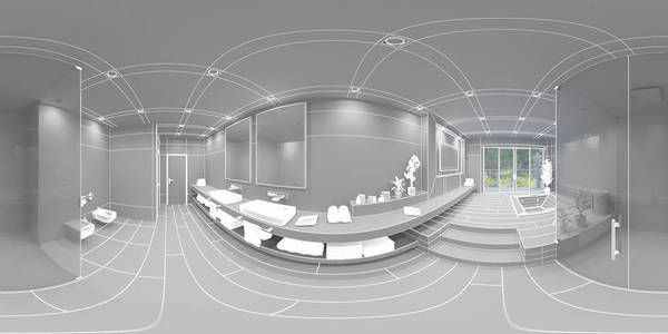 虚拟现实的现代浴室的 3d 室内渲染