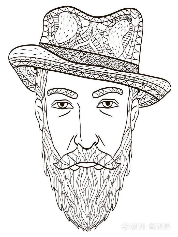 一位老人留着胡子成人的着色书矢量的头插画-正版商用图片0nafye-摄图