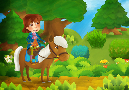卡通森林场景与王子和他的马图片