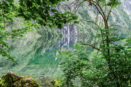 伟大的夏日全景欧伯湖湖。绿色早晨场面瑞士阿尔卑斯, Nafels 村庄位置, 瑞士, 欧洲。自然美的概念背景