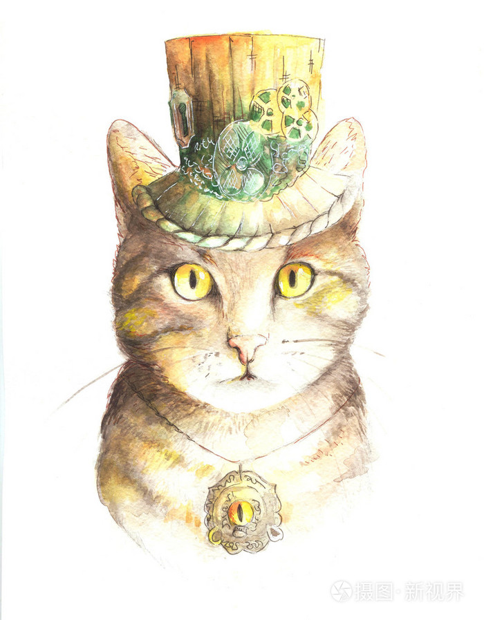 水彩的蒸汽朋克猫