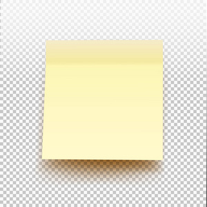 透明背景上孤立的黄色粘滞便笺。矢量图发布您的设计注意事项