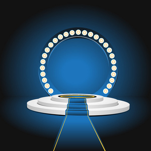 复古蓝色舞台登上领奖台的颁奖典礼。矢量图