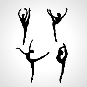 4 体操女孩的创意剪影.艺术体操或芭蕾舞蹈妇女,矢量图照片