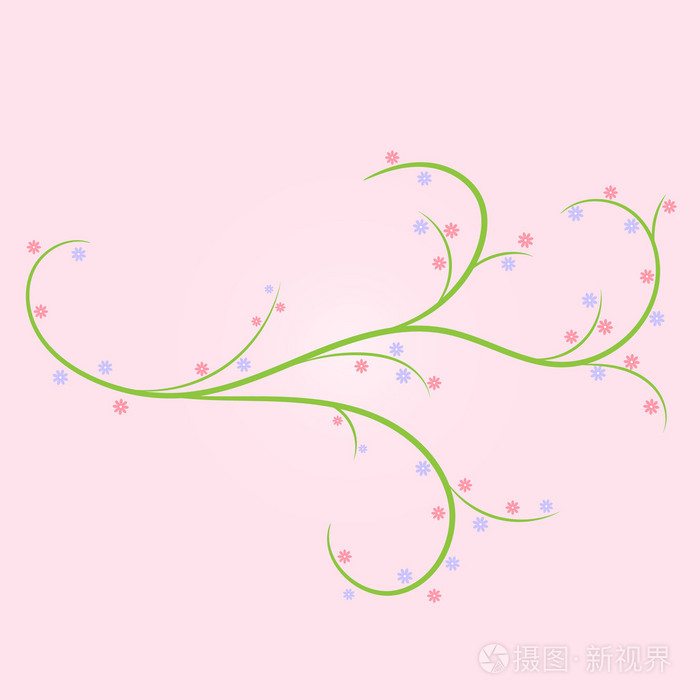 抽象的绿树枝与鲜花.矢量图