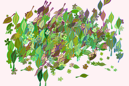 树叶和花朵的插图。彩色数码创意和 ve