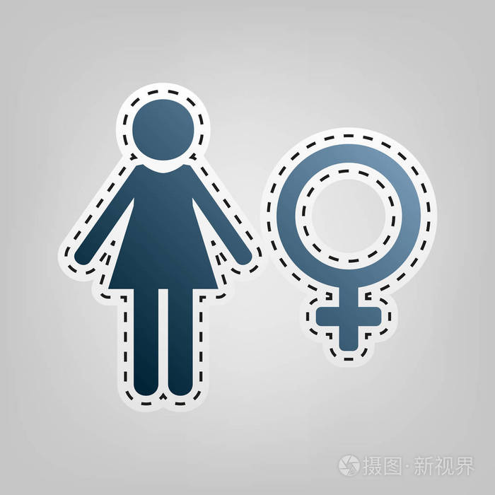 女性符号图.矢量.轮廓切割出在灰色背景的蓝色图标