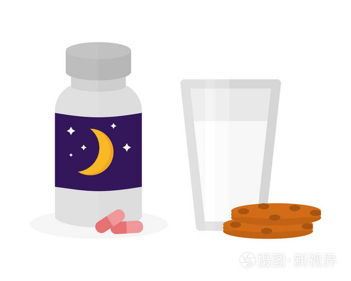 睡眠图标矢量插图安眠药牛奶饼干饼干玻璃瓶