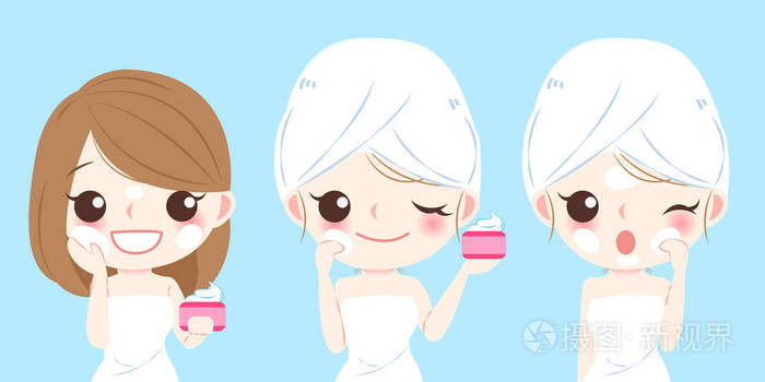 卡通皮肤护理女人