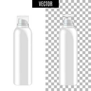 3d 白色逼真的化妆包图标透明背景矢量插图空管。真实的白色塑料瓶为奶油液体肥皂用泵