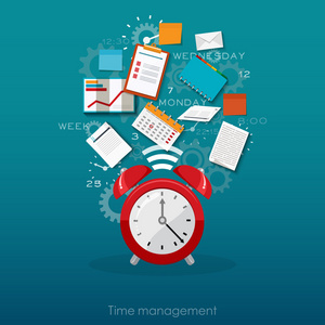时间管理的概念策划 组织 工作时间。平面矢量图