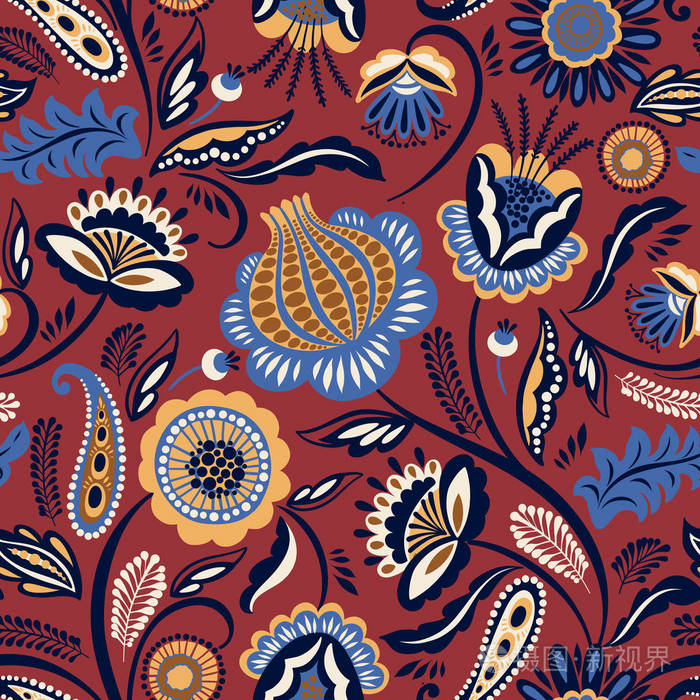民间花卉无缝图案现代抽象设计