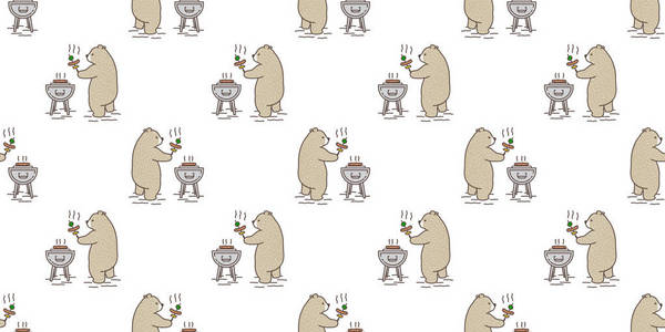 熊无缝模式北极熊矢量烧烤野餐露营壁纸孤立背景棕色