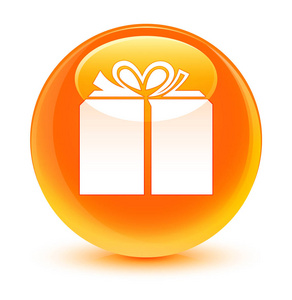 礼品盒图标玻橙色圆形按钮