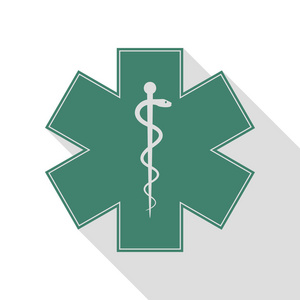医疗紧急情况或明星的生活象征。水蓝图标与平面样式阴影路径