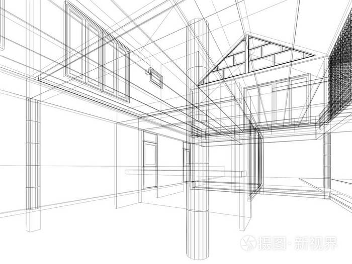 设计素描的室内空间3d渲染