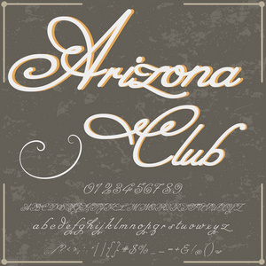 手写的书法字体命名为亚利桑那州俱乐部字样，脚本，老风格葡萄酒