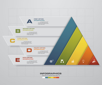 5 个步骤清洁数字金字塔形状布局横幅模板图形或网站布局图片