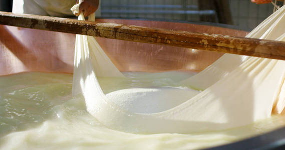 中老年奶酪制造商在意大利的超级慢动作