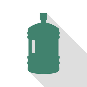 塑料瓶剪影标志。水蓝图标与平面样式阴影路径