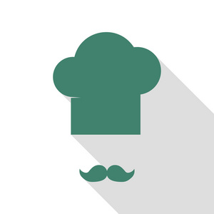 厨师的帽子和小胡子标志。水蓝图标与平面样式阴影路径