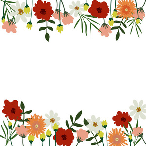 矢量花卉框架与花朵和叶子。花框背景