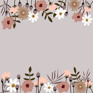 矢量花卉框架与花朵和叶子。花框背景