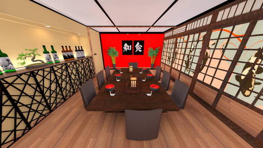 日本餐厅的日语 restaurant3d Cg 渲染