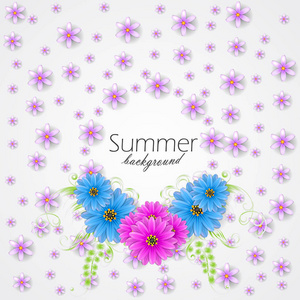 夏季背景与鲜花和地方的文字。矢量插图