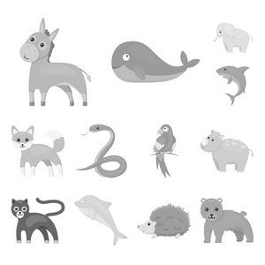 一个不切实际的动物单色图标集的设计集合。玩具动物矢量符号股票网页插图