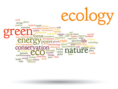 概念或概念抽象绿色生态能源和节约词云文本背景上孤立