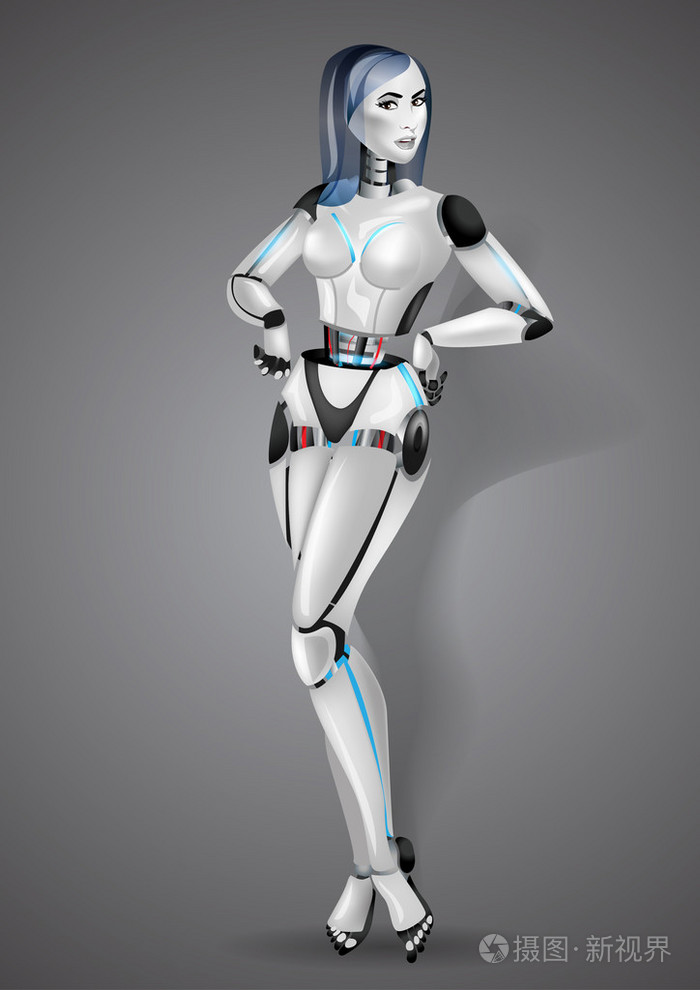 美丽的女孩机器人 android 在灰色的背景上.矢量图