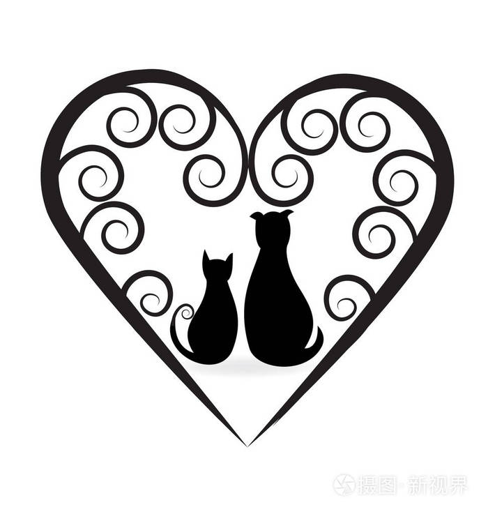 狗和猫爱的心徽标