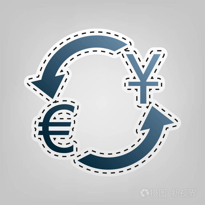 货币汇率的标志.美元和欧元.矢量.轮廓切割出在灰色背景的蓝色图标
