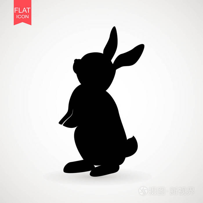 复活节兔子剪影在白色背景被隔绝了.卡通矢量元素.动物插画-正版商用