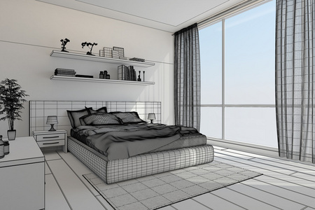 现代卧室 3d 室内渲染照片