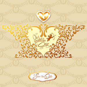 带帧的白色背景上的矢量插图宝贝女孩脚印与心帧矢量贺卡婚礼邀请与