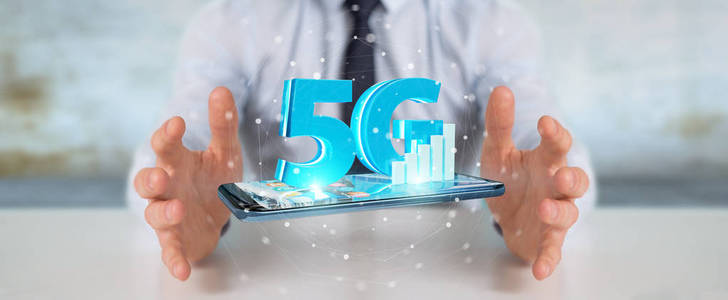 商人使用5g 网络与手机3d 渲染