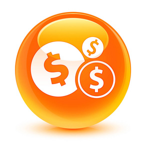 财政美元符号图标玻橙色圆形按钮