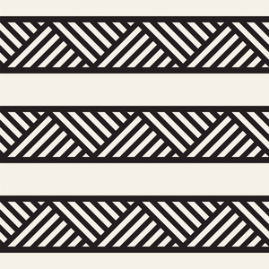时尚线条迷宫格子。民族的单色纹理。抽象的几何背景设计。矢量无缝黑色和白色花纹