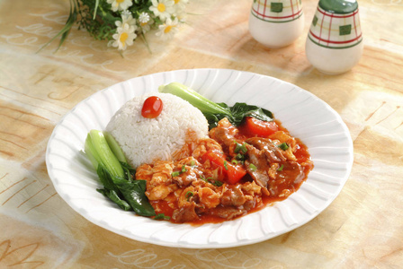 番茄饭番茄牛肉饭, 特写视图照片