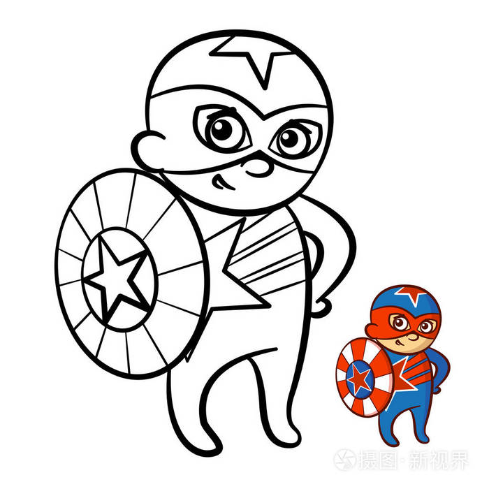 超级英雄男孩着色书孤立在白色背景上的漫画人物